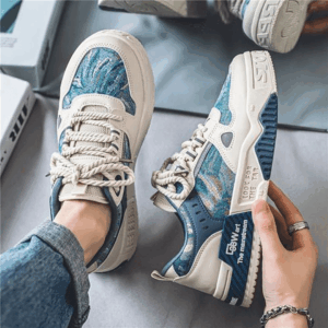 Fashion Lace Up Sneakers - Blue/Beige